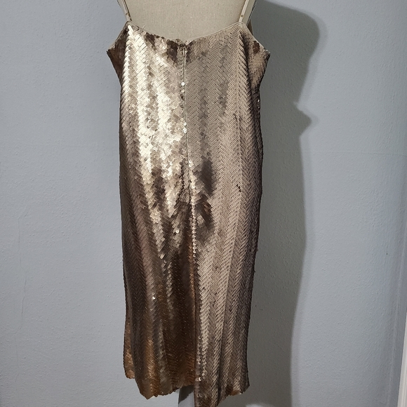 J. Crew Sequin Spaghetti Strap Slip Dress, Champagne Light Gold Dress, size 16 - Picture 3 of 15